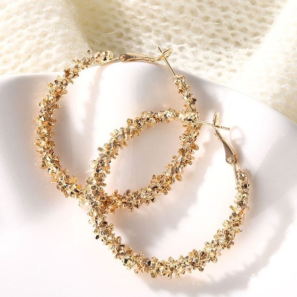 🎀Geometric Circle Round Gold Plated Hoop Earrings for Women, UNVN12435 - Picture 1 of 1